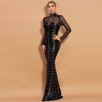 Buycenter Sequin Maxi Dress - Long Sleeve Evening Party Dress for Women - Buy Center