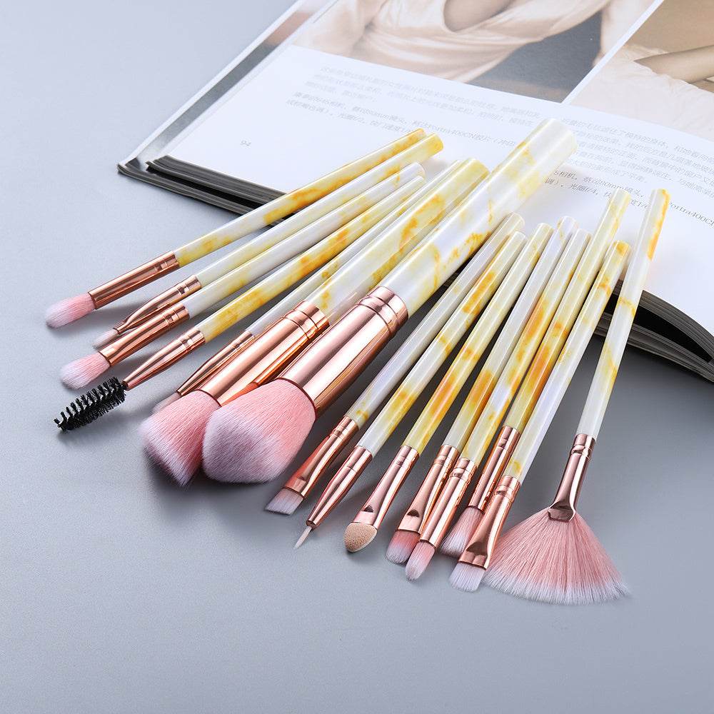 15 Marbled Design Makeup Brushes Set - Premium Quality & Elegant Storage - Buy Center
