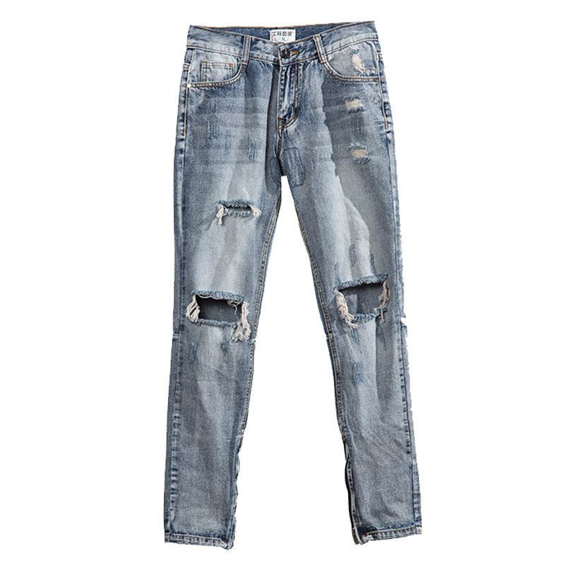 Hip Hop Trend Men's Zipper Jeans - Cotton, Mid Waist, Micro Elasticity - Buy Center