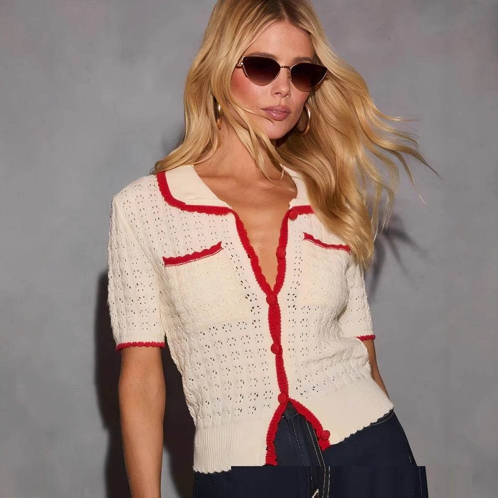 Buycenter Women's Contrast Color Pocket Sweater - Slim Fit Cardigan - Buy Center