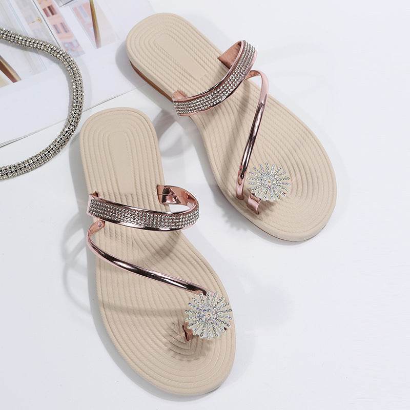 Plus Size Summer Sandals for Women - Rhinestone Flower Design 2025 - Buy Center