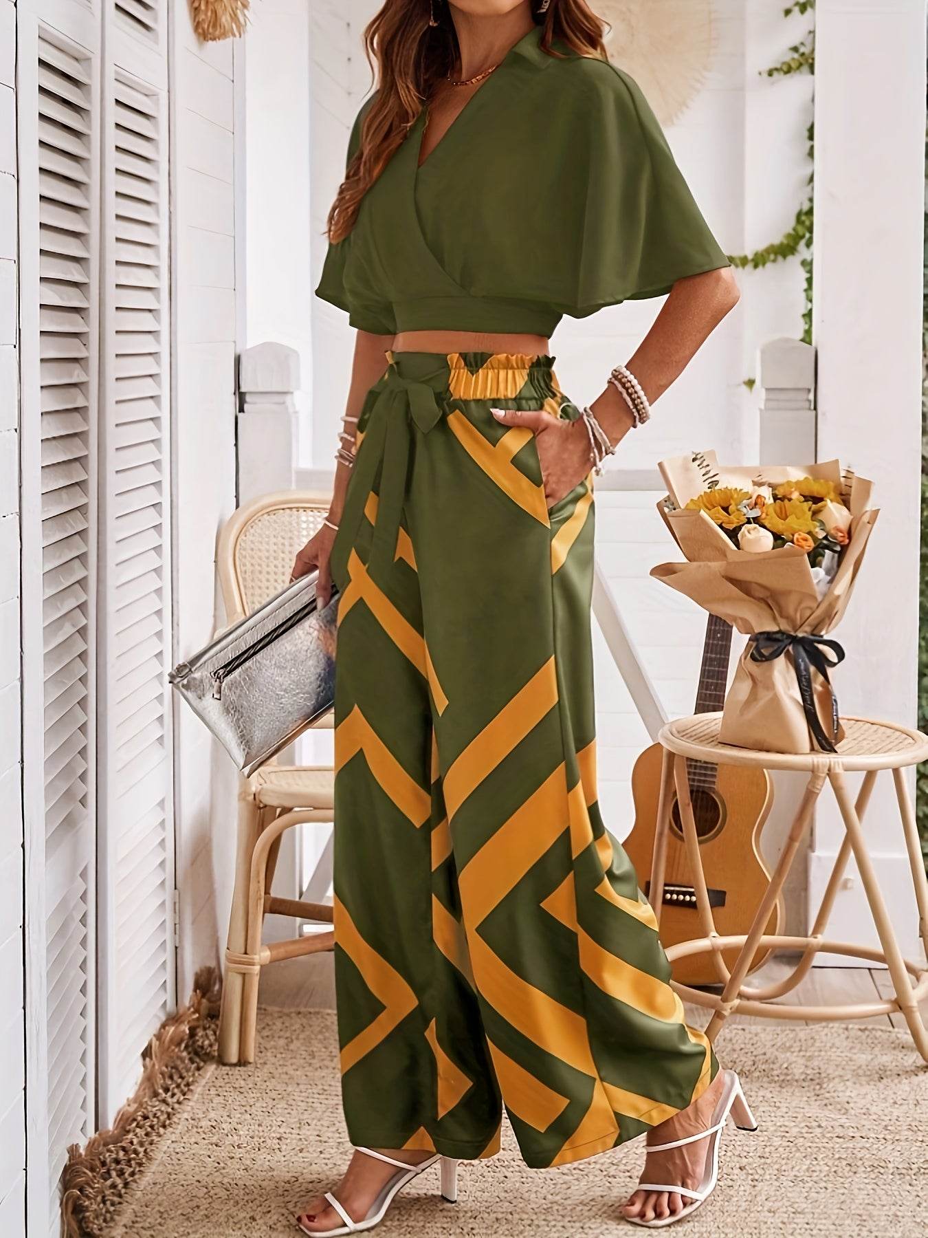 YY1229061 Women's Elegant Vacation Short Top Set - 100% Polyester - Buy Center