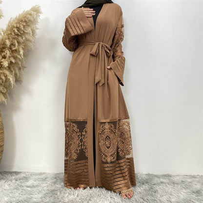 Buycenter Embroidered Mesh Robe Dress - Elegant Women's Long Trench Coat - Buy Center