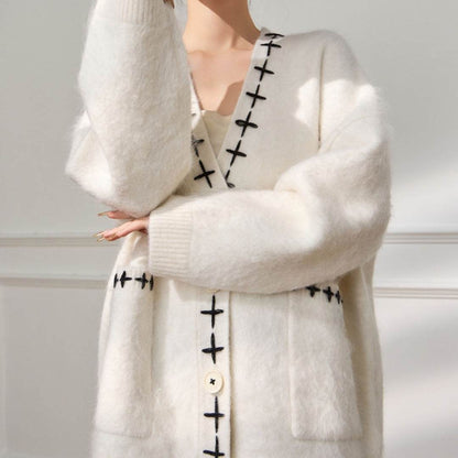 Women's Loose White Cardigan Jacket - Casual Polyester Comfort for 2025 - Buy Center