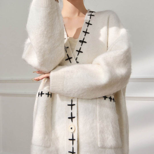 Women's Loose White Cardigan Jacket - Casual Polyester Comfort for 2025 - Buy Center