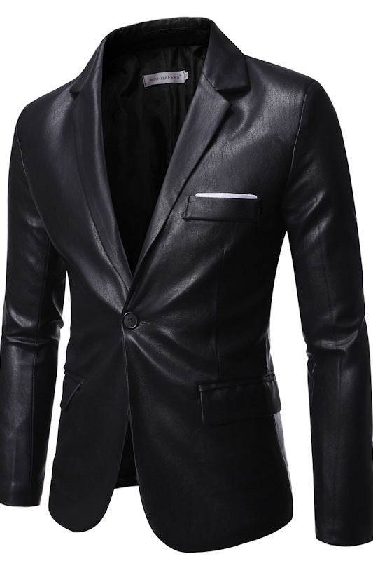 Men's Plus Size PU Leather Jacket - Modern One Button Business Style - Buy Center