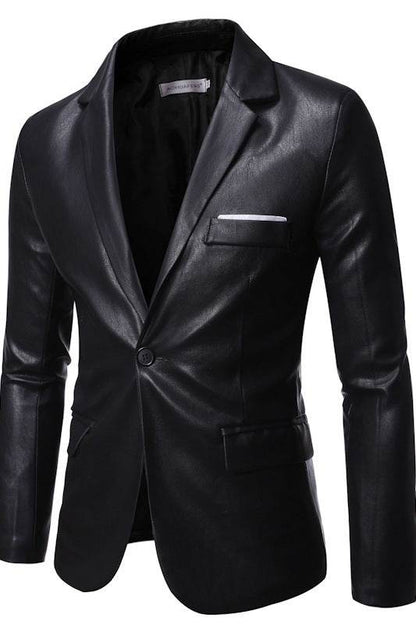 Men's Plus Size PU Leather Jacket - Modern One Button Business Style - Buy Center