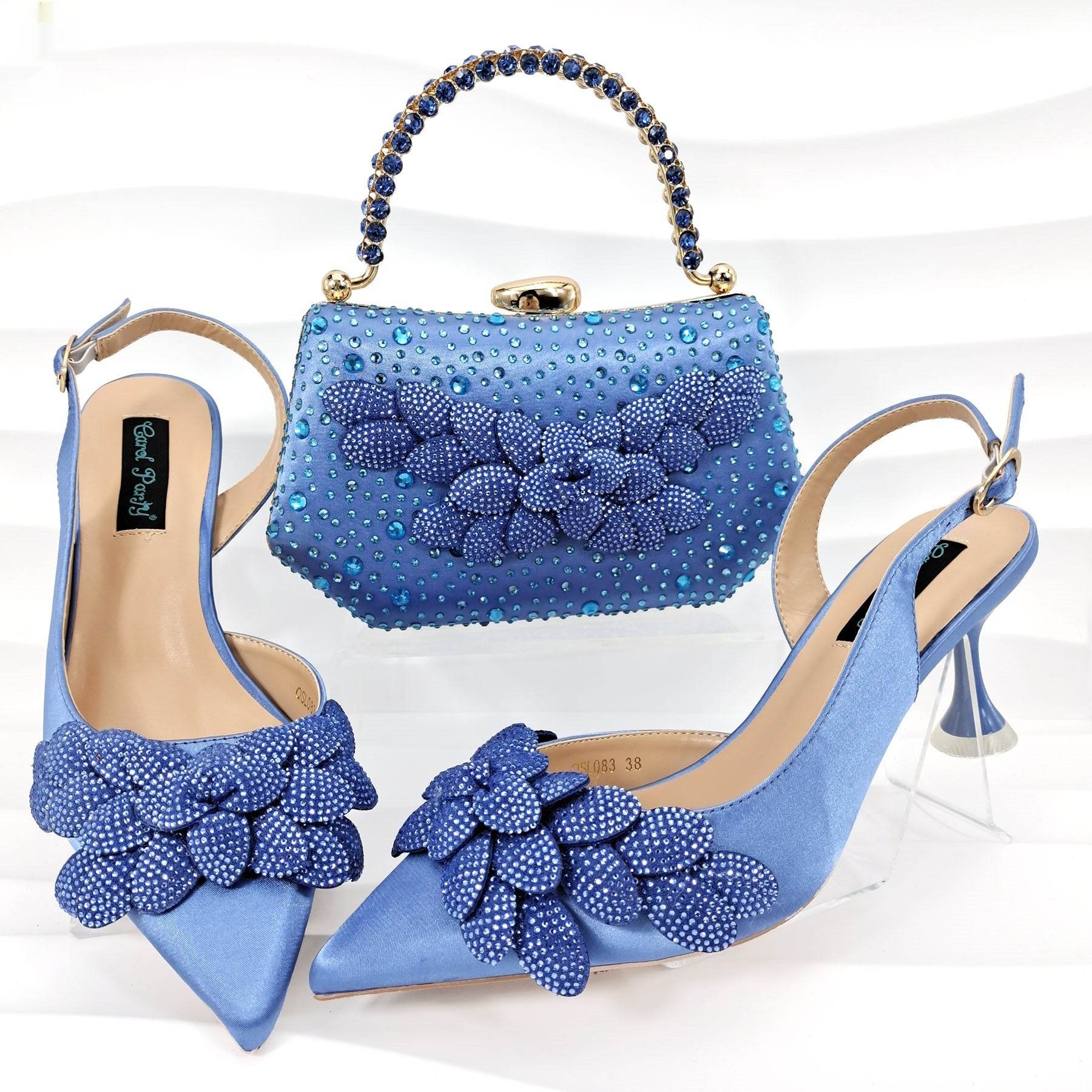 Handmade Leaf Decorative Evening Shoes Bag Set – Stylish Wine Glass Heel - Buy Center