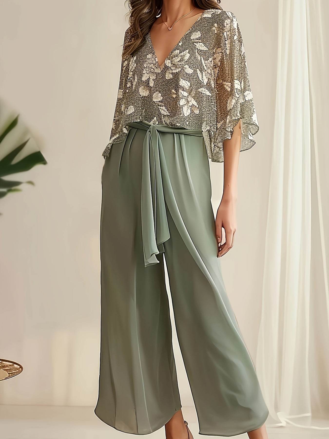 Elegant Two-Piece Women's Suit - Floral Shirt & Pants Set - Buy Center