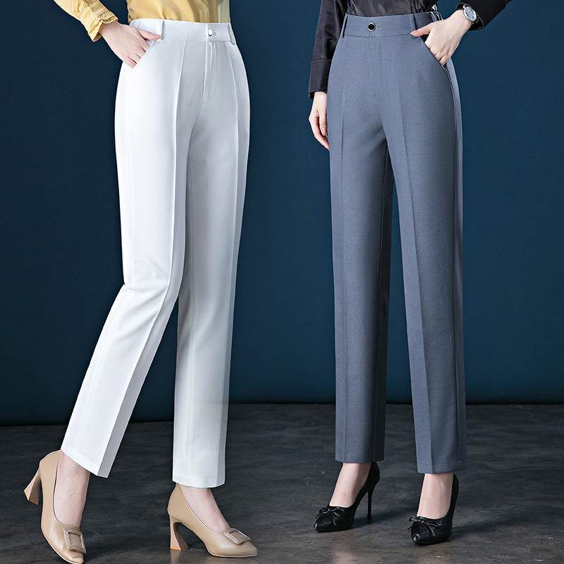 Buycenter Women's High-Waist Casual Suit Trousers - Fashionable Straight-Leg Fit - Buy Center
