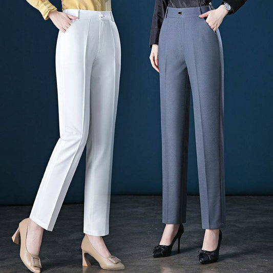 Buycenter Women's High-Waist Casual Suit Trousers - Fashionable Straight-Leg Fit - Buy Center