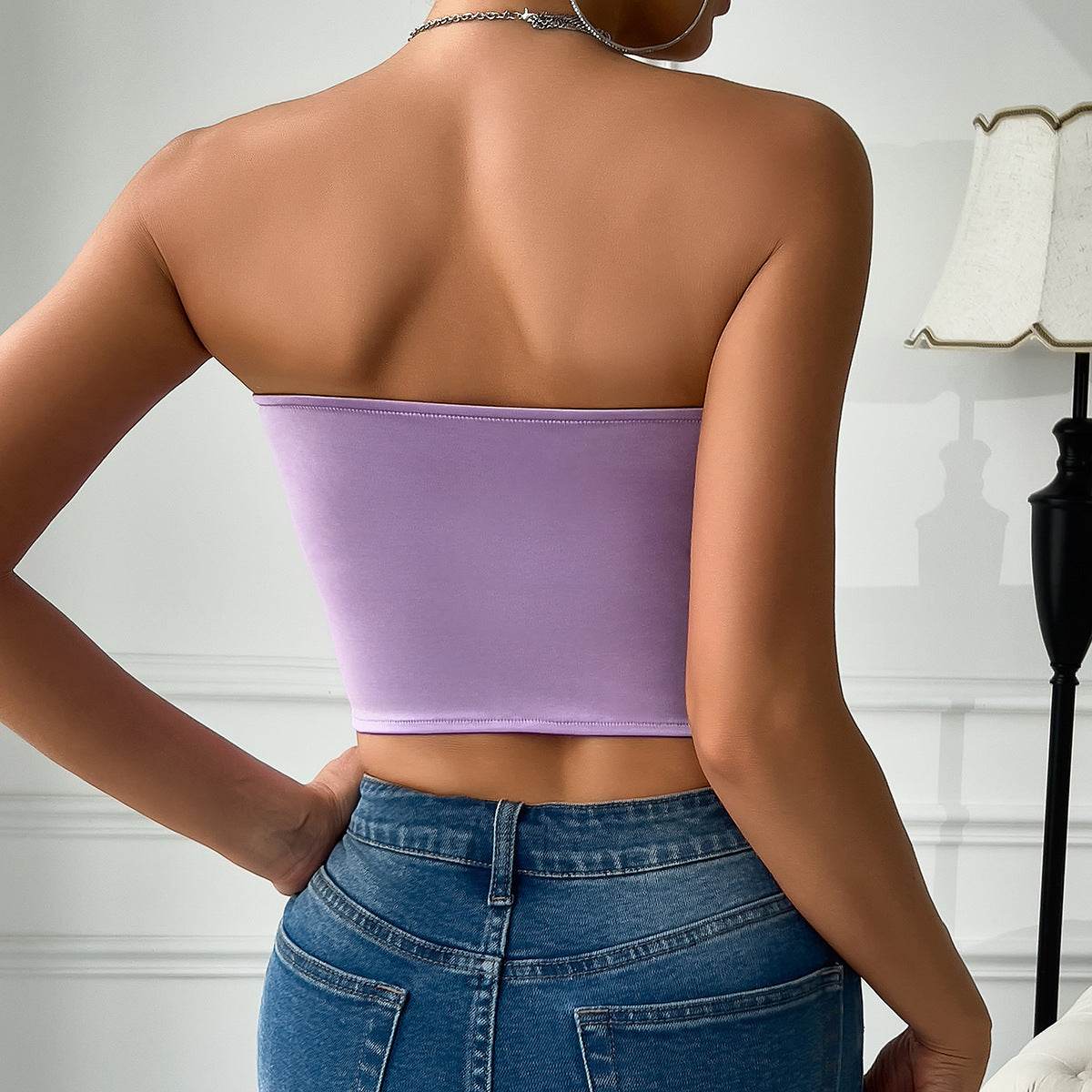 Sexy Satin Butterfly Tube Top - Strapless Abstract Purple Camisole - Buy Center