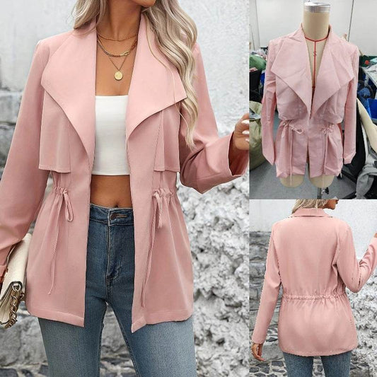 Buycenter Women's Trench Coat - Fashionable Solid Color, Lace-Up Style - Buy Center