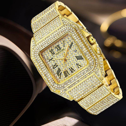 PINTIME Men's Luxury Quartz Watch - Square Diamond, Stylish Business Design - Buy Center