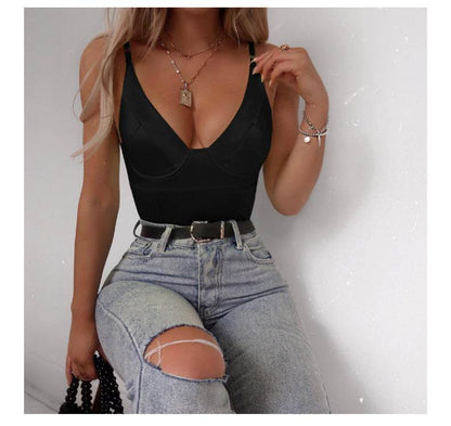 Buycenter Women's Sleeveless Siamese Vest - V-Neck Slim Fit Camisole - Buy Center