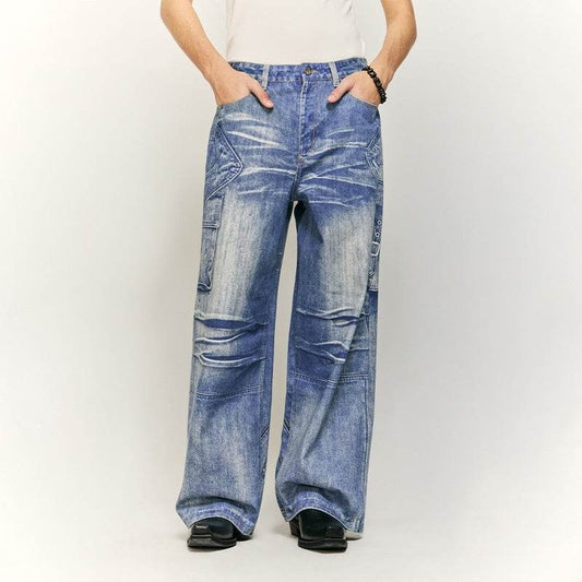 Affixed Cloth Embroidered Jeans - Street Style, Digital Printed, Mid Waist - Buy Center