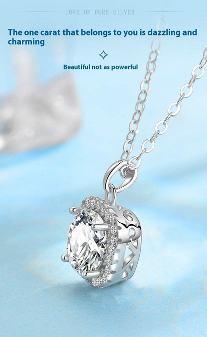 Buycenter S925 Sterling Silver Necklace - 1 Karat Happiness Clavicle Chain - Buy Center