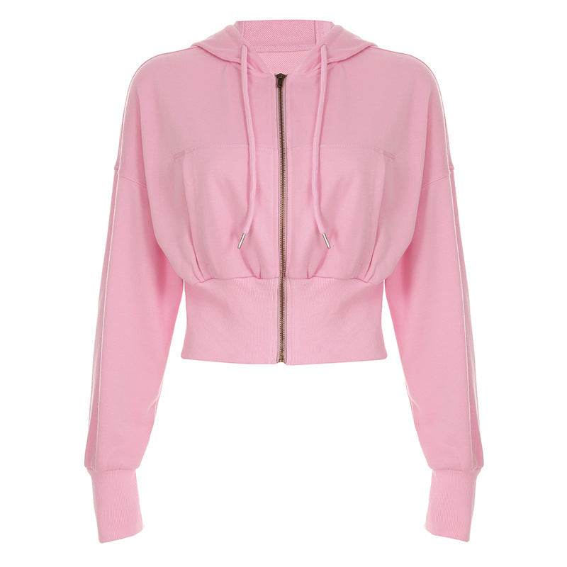 Buycenter Women's Cropped Hoodie - Pink Street Style Cardigan, Slim Fit - Buy Center