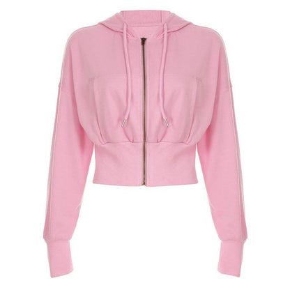 Buycenter Women's Cropped Hoodie - Pink Street Style Cardigan, Slim Fit - Buy Center