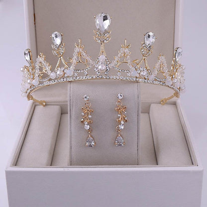 Korean Style Bridal Crown Earring Set - Handmade Wedding Hair Jewelry - Buy Center
