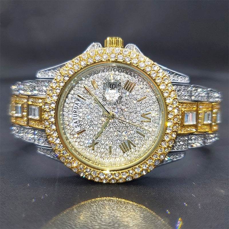 Luxury Quartz Watch for Men - Full Diamond Bezel, 5 Elegant Colors - Buy Center