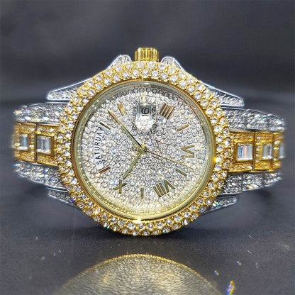 Luxury Quartz Watch for Men - Full Diamond Bezel, 5 Elegant Colors - Buy Center