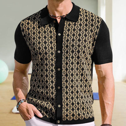 Summer Tencel Cardigan for Men - Short Sleeve Lapel Jacquard Style - Buy Center