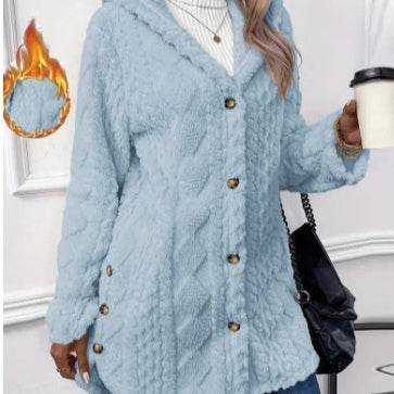 Buycenter Hooded Cardigan Jacket - Long Sleeve, Button Style, Winter Coat - Buy Center