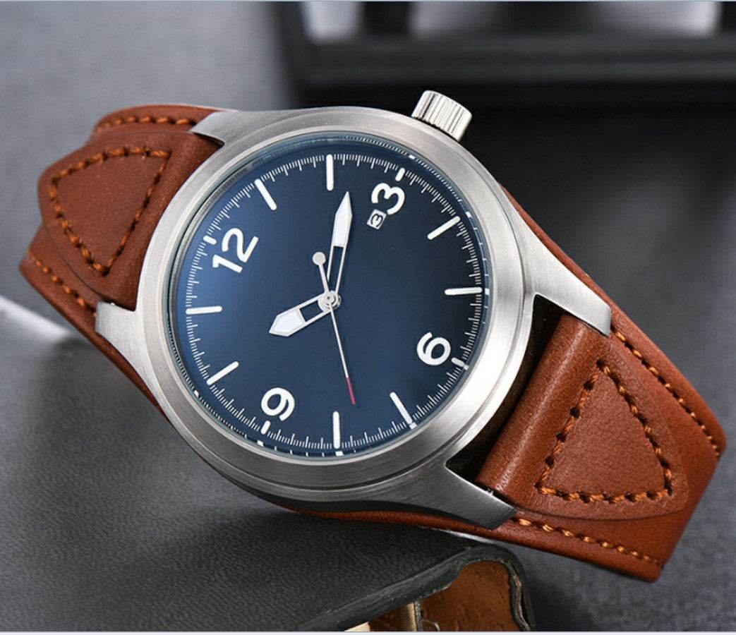 Buycenter Luminous Mechanical Watch - Casual Brown Leather Strap, 44mm Dial - Buy Center