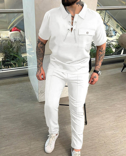 Buycenter Men's Casual Geometric T-shirt and Trousers Set - Short Sleeve - Buy Center