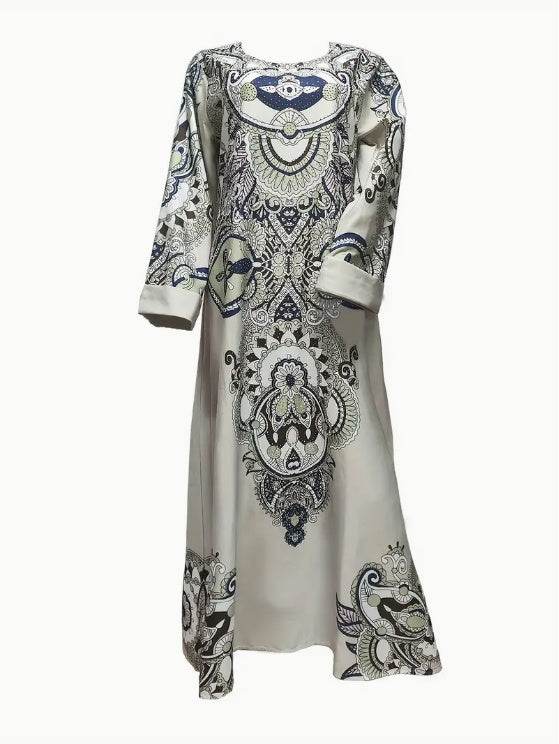 Buycenter Elegant Floral Print Abaya Dress - Long Sleeve, Chic Design - Buy Center