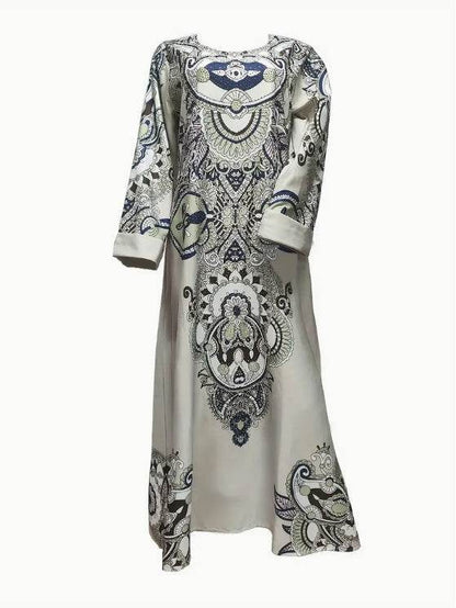 Buycenter Elegant Floral Print Abaya Dress - Long Sleeve, Chic Design - Buy Center