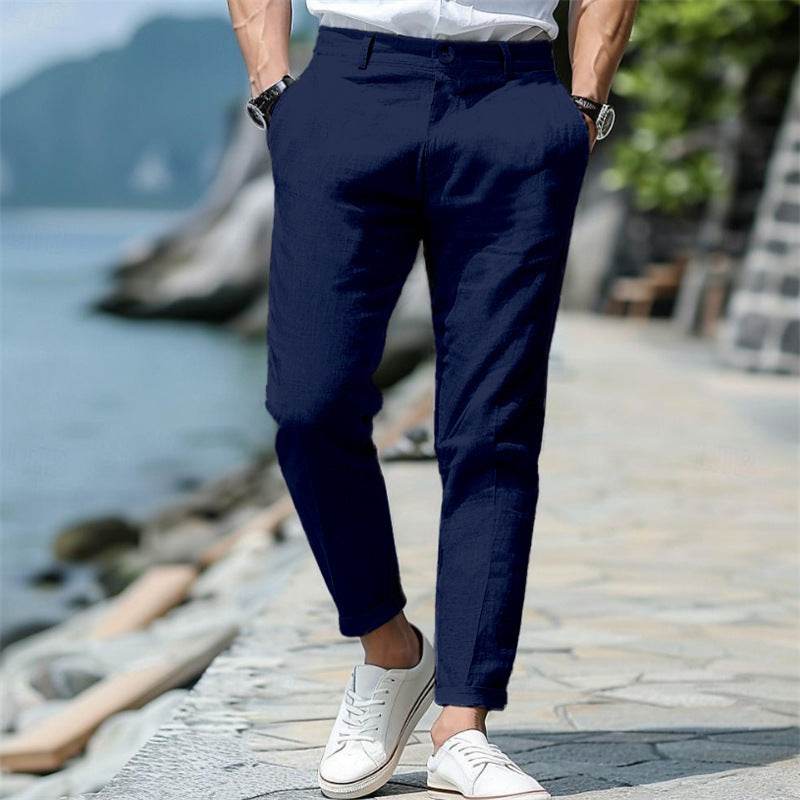 Men's Linen Summer Trousers - Mid Waist, Slant Pockets, Straight-Leg - Buy Center