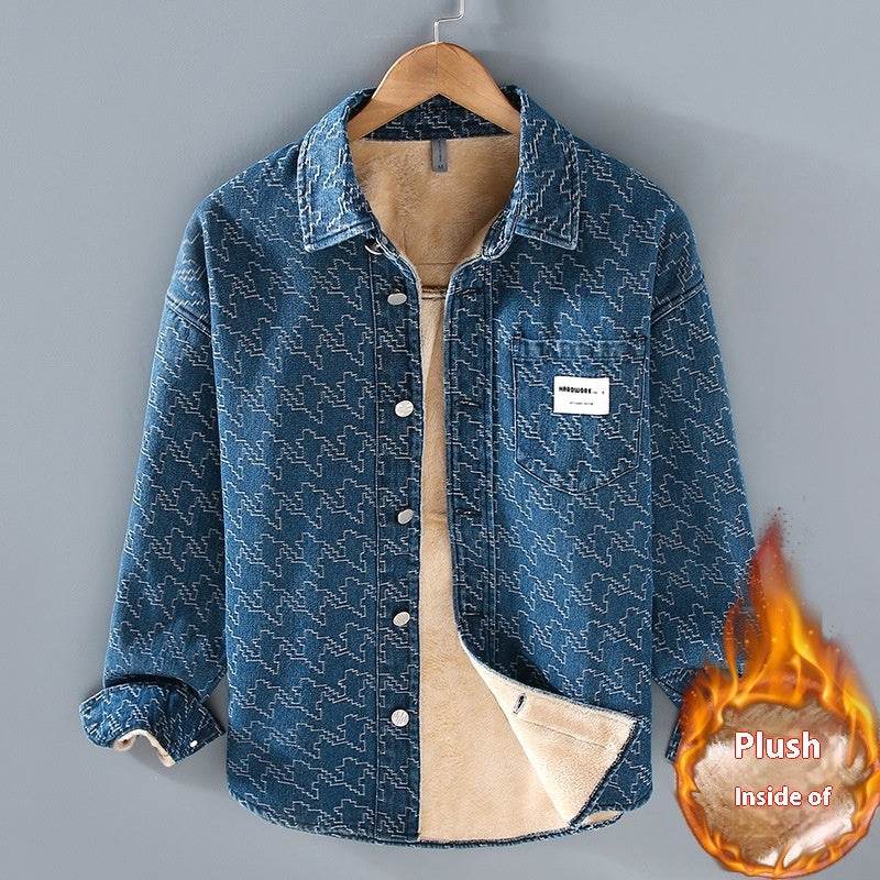 Buycenter Casual Denim Long Sleeve Shirt - Trendy Floral & Fleece Lined - Buy Center