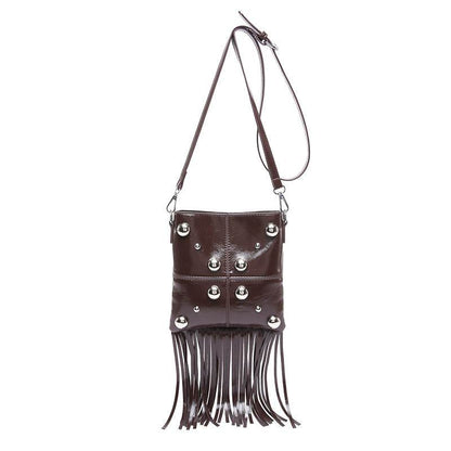 Buycenter Studded Shoulder Tassel Crossbody Bag - Trendy Bucket Style - Buy Center
