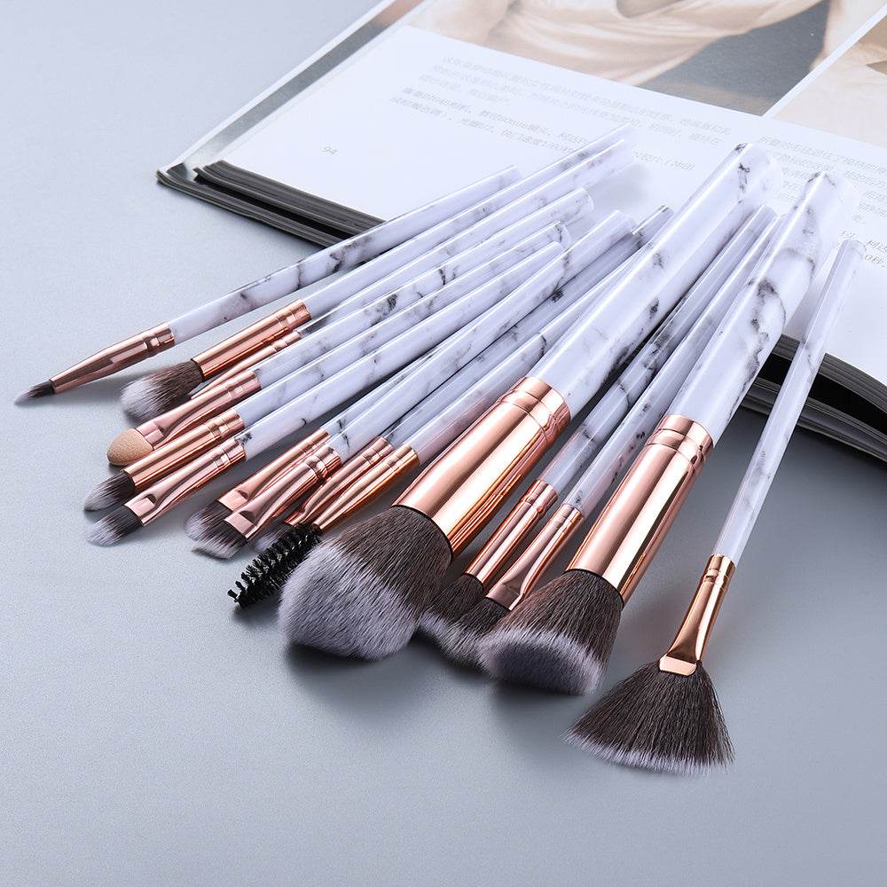 15 Marbled Design Makeup Brushes Set - Premium Quality & Elegant Storage - Buy Center