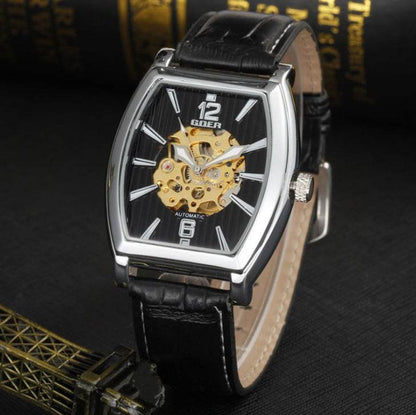 Buy Center Square Leather Mechanical Watch - Elegant Tourbillon Design - Buy Center