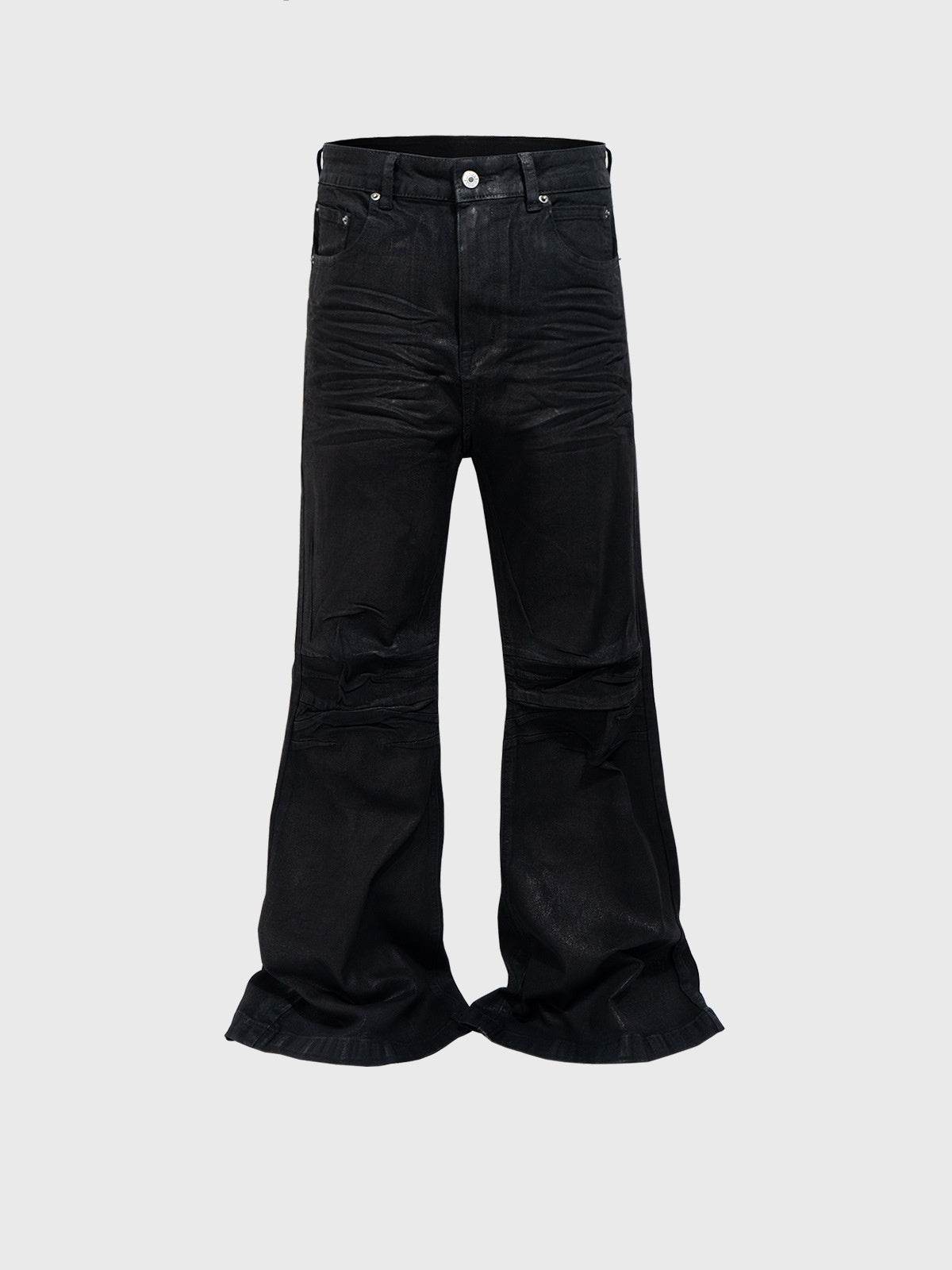Vinyl Coated Wide Leg Trousers - Stylish Black Denim for Modern Men - Buy Center