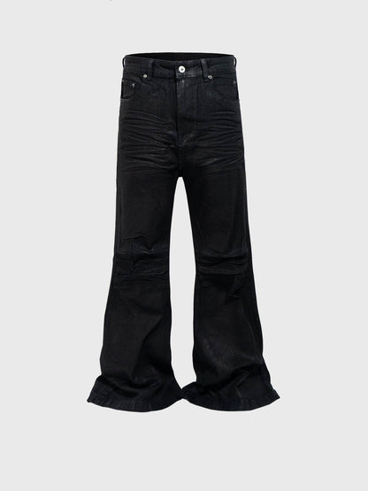 Vinyl Coated Wide Leg Trousers - Stylish Black Denim for Modern Men - Buy Center