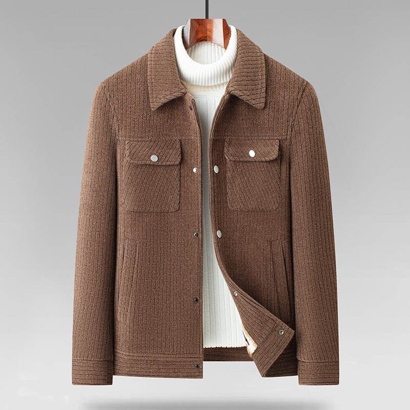 Fleece-Lined Men's Casual Coat - Stylish Warm Jacket in Brown, Gray, Black - Buy Center