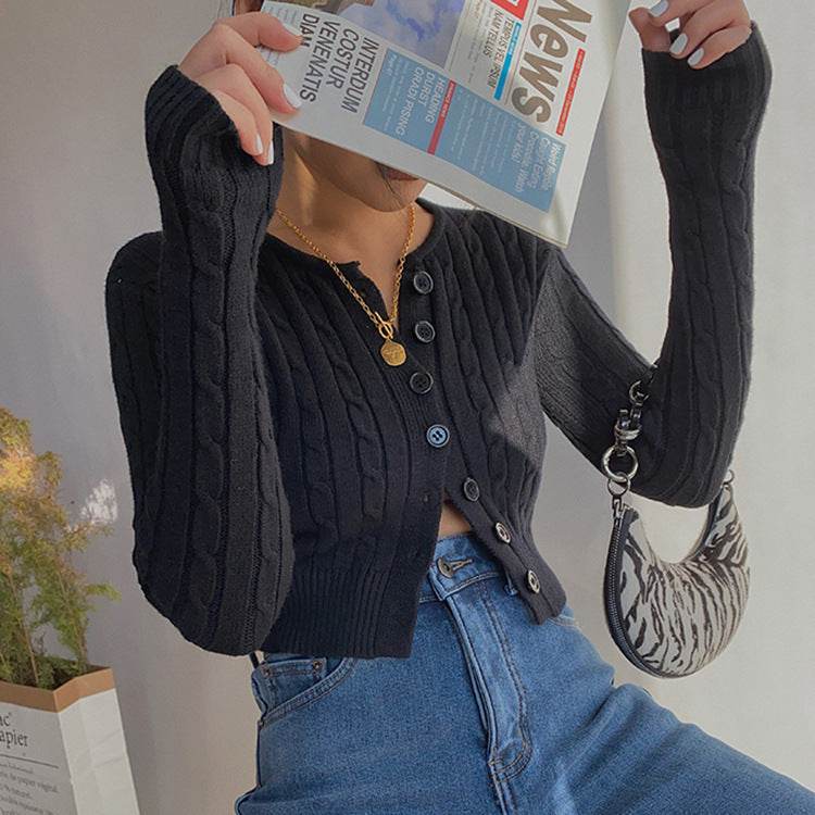 Buycenter Women's Knitted Cardigan - Short Sleeve, Twist Design Sweater - Buy Center