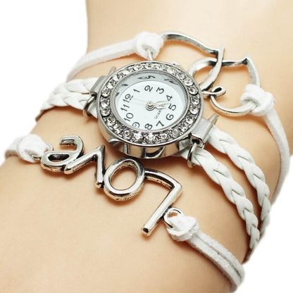 Alloy Love Double Heart-Shaped Woven Watch - Stylish Trendy Accessory - Buy Center