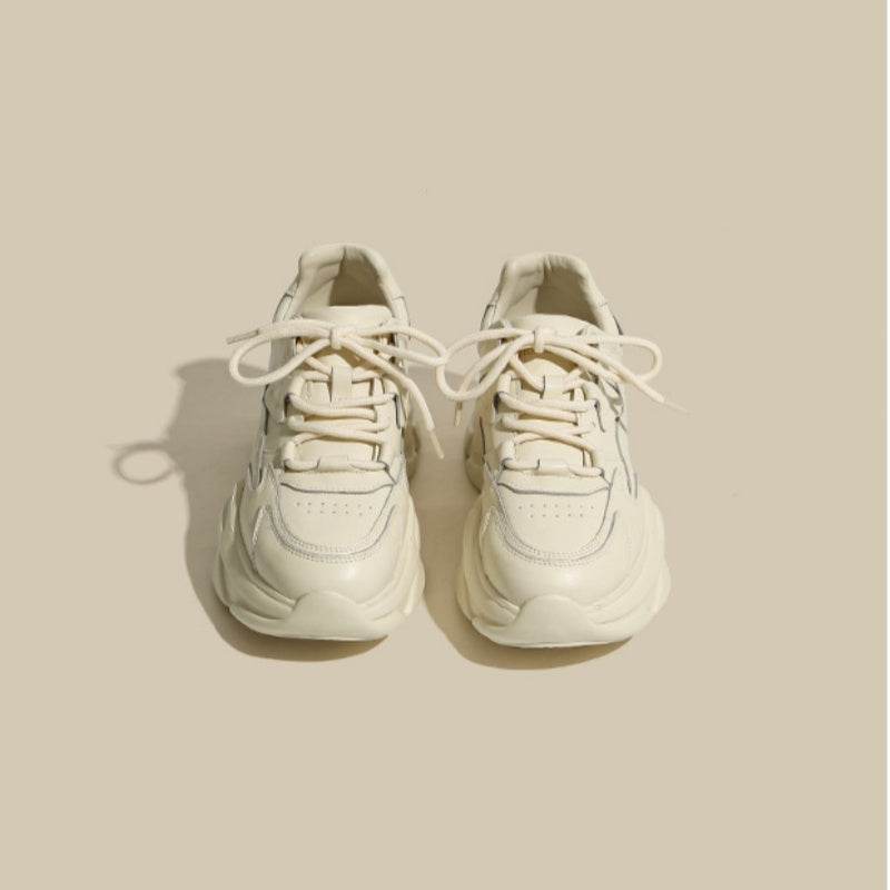 Cowhide Platform Sports Shoes - Height Increasing Casual White Sneakers - Buy Center