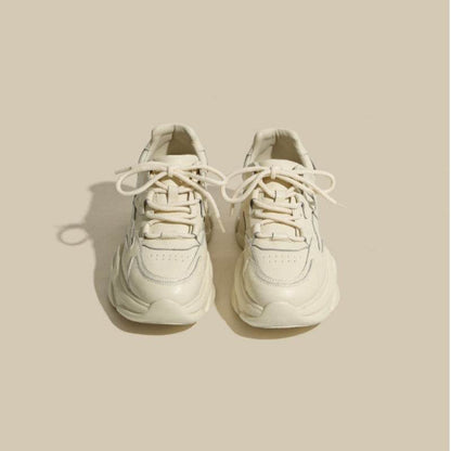 Cowhide Platform Sports Shoes - Height Increasing Casual White Sneakers - Buy Center