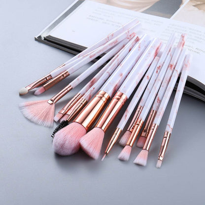 15 Marbled Design Makeup Brushes Set - Premium Quality & Elegant Storage - Buy Center