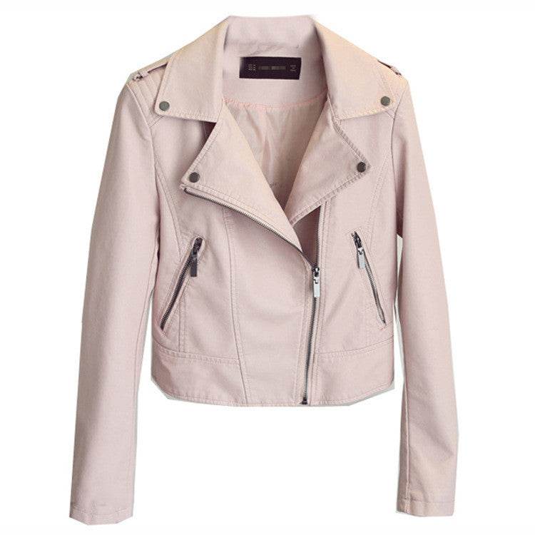 Buycenter Women's Slim Fit PU Leather Jacket - Pink, Sizes S to XL - Buy Center