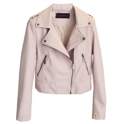 Buycenter Women's Slim Fit PU Leather Jacket - Pink, Sizes S to XL - Buy Center