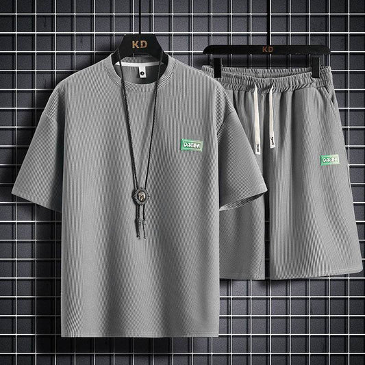 Men's Casual Tracksuit Short Sleeve Set - Breathable Waffle Cotton Style - Buy Center