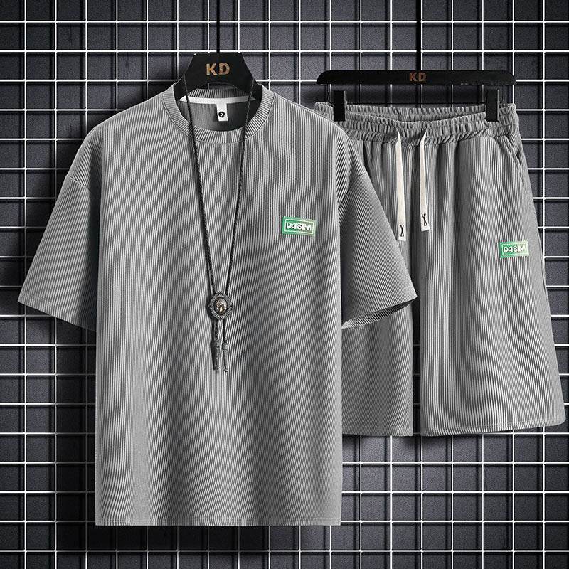 Men's Casual Tracksuit Short Sleeve Set - Breathable Waffle Cotton Style - Buy Center