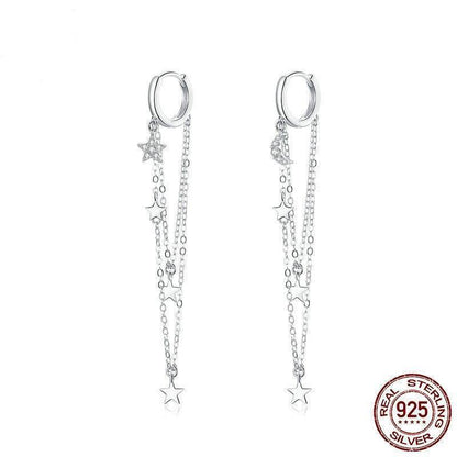 BuyCenter S925 Sterling Silver Star Moon Tassel Earrings - Elegant Design - Buy Center